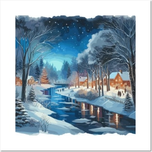 Winter Lake at Night Posters and Art